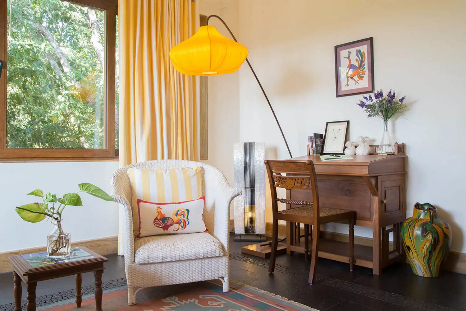 Beautiful lamp and Davenport desk in the Sunflower Suite