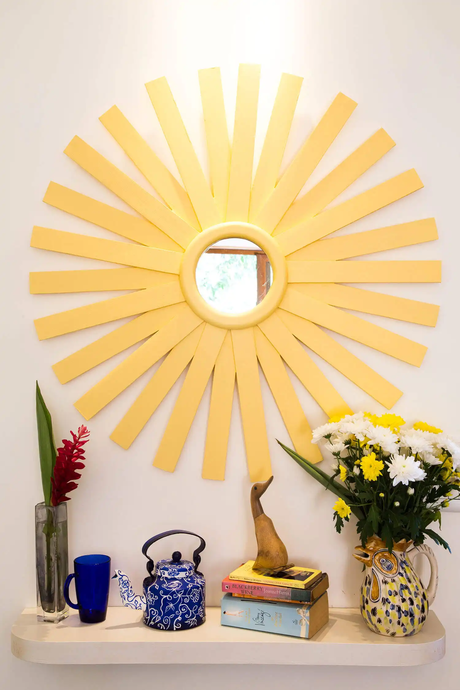Sunburst mirror from waste wood